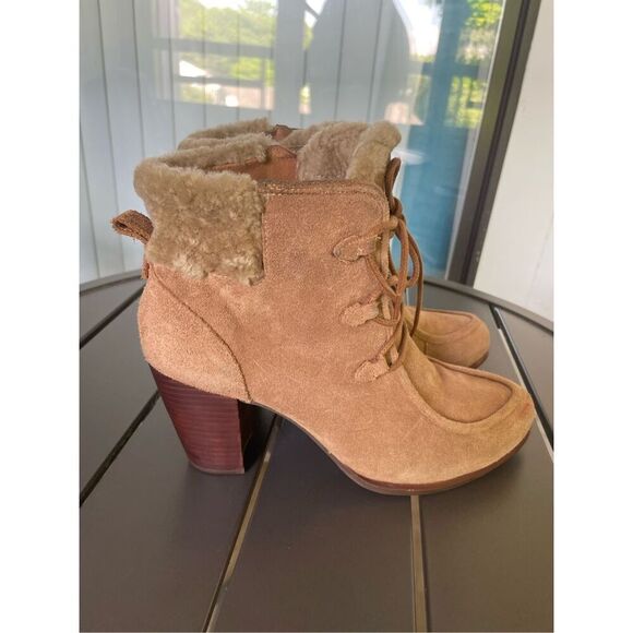 UGG Analise Chestnut Lace Up Ankle Boots Suede Chunky Heel Size 10 - Picture 8 of 13